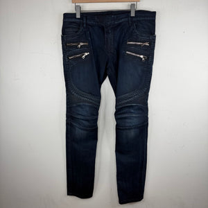 Balmain Indigo Double Zip Biker Jeans
