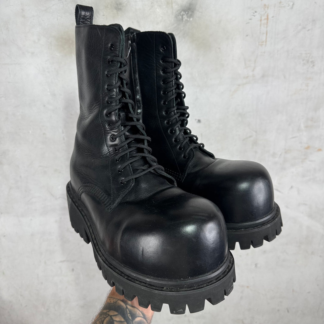 Balenciaga Black Leather Stomper Boots
