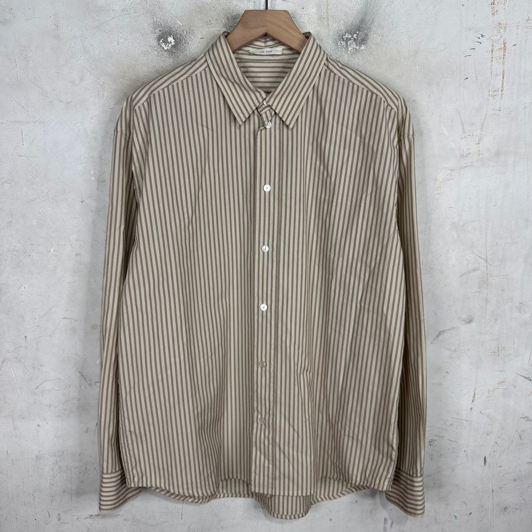 The Row Tan Striped Button Up