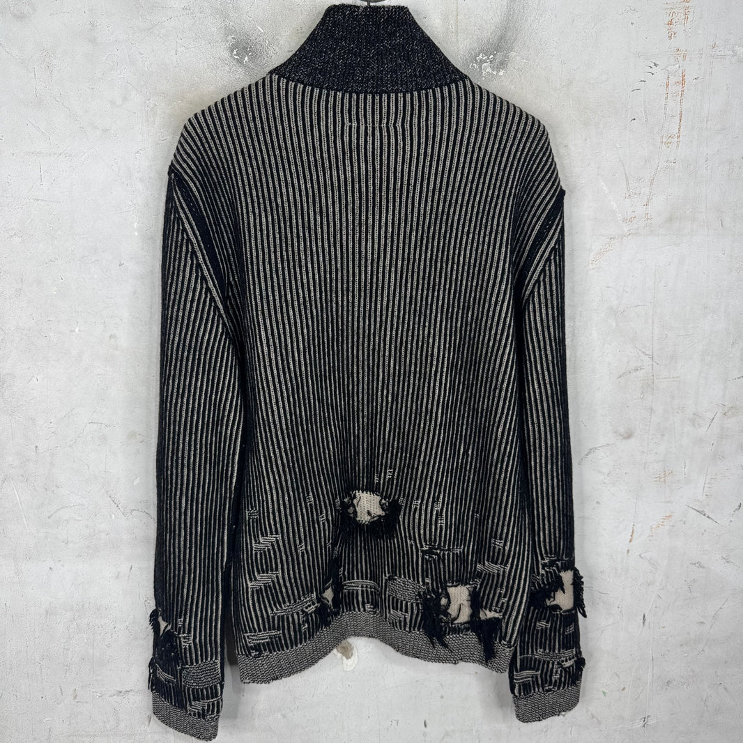 MM6 Black Distressed Zip Sweater