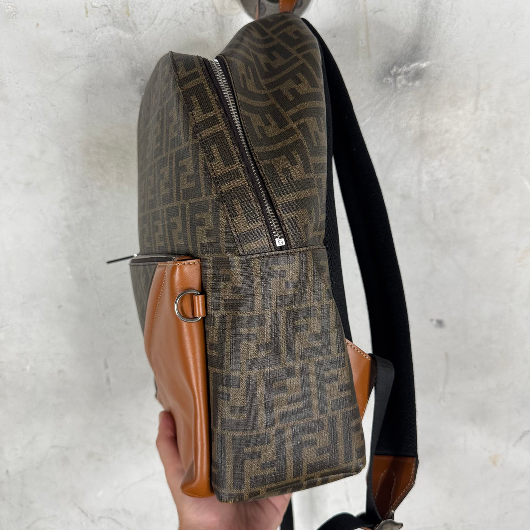 Fendi Leather Paneled Zucca Backpack