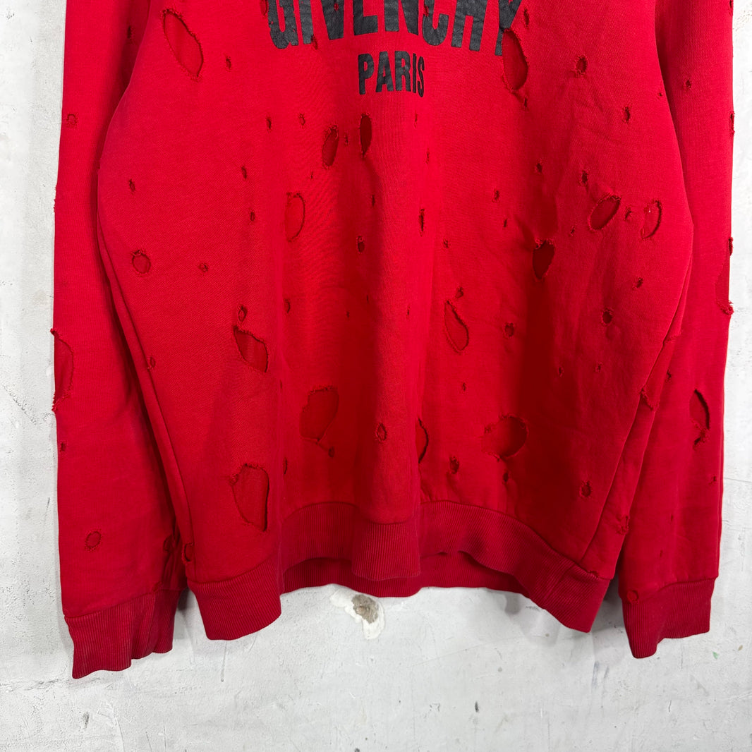 Givenchy Red Distressed Logo Crewneck