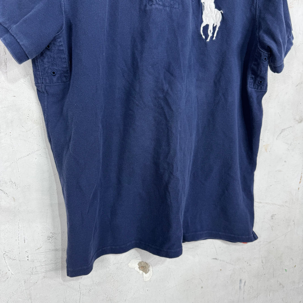 Ralph Lauren Navy White Orange Stitch Big Pony Polo