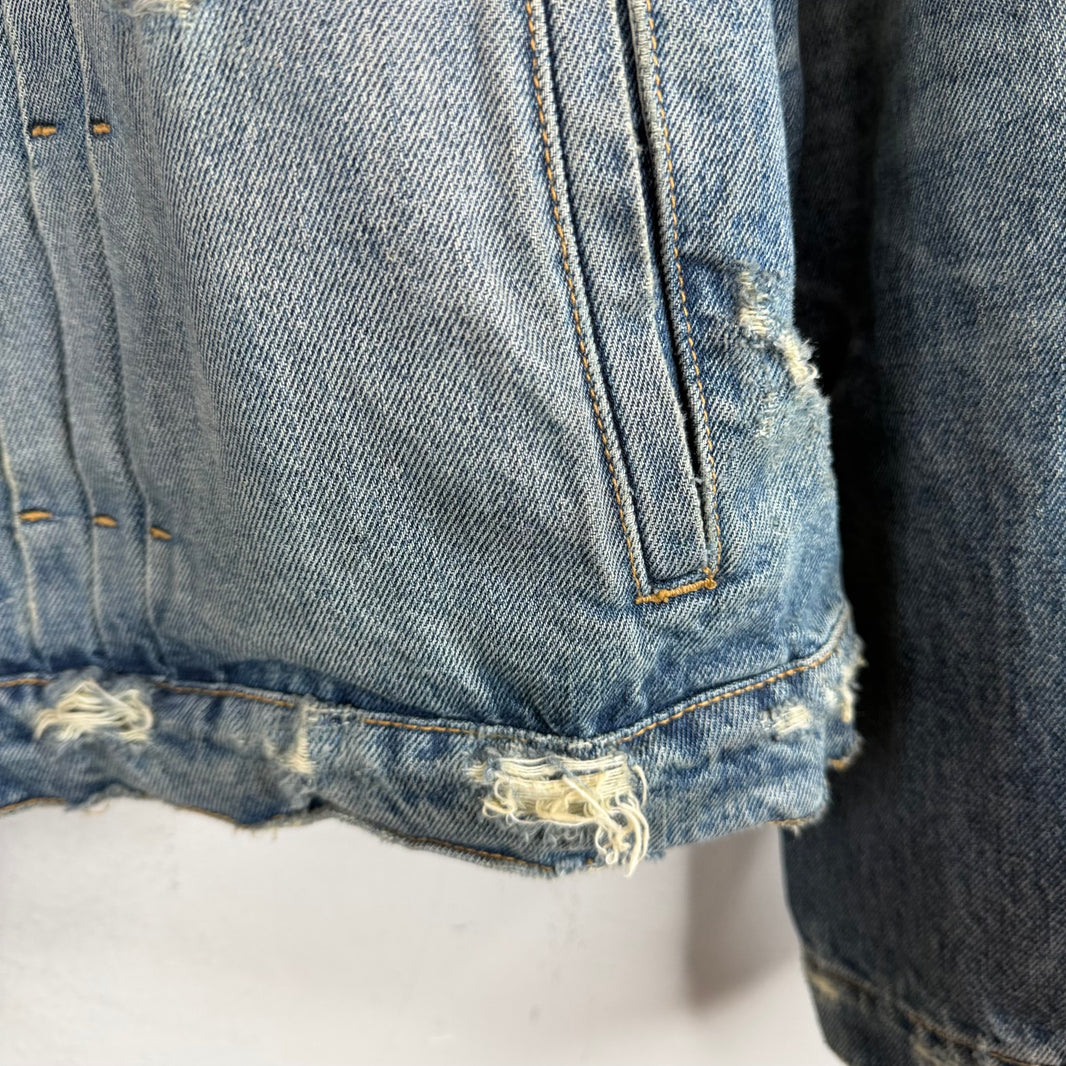 424 Distressed Puffer Collar Trucker Jacket