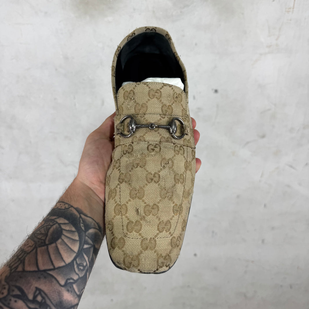 Gucci Monogram Distressed Raggazo Mules