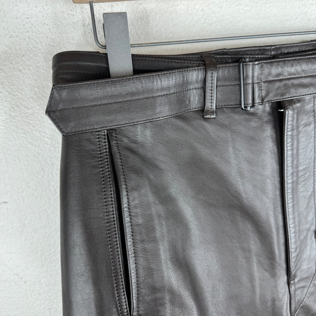 Lemaire Built In Belt Brown Leather Pants
