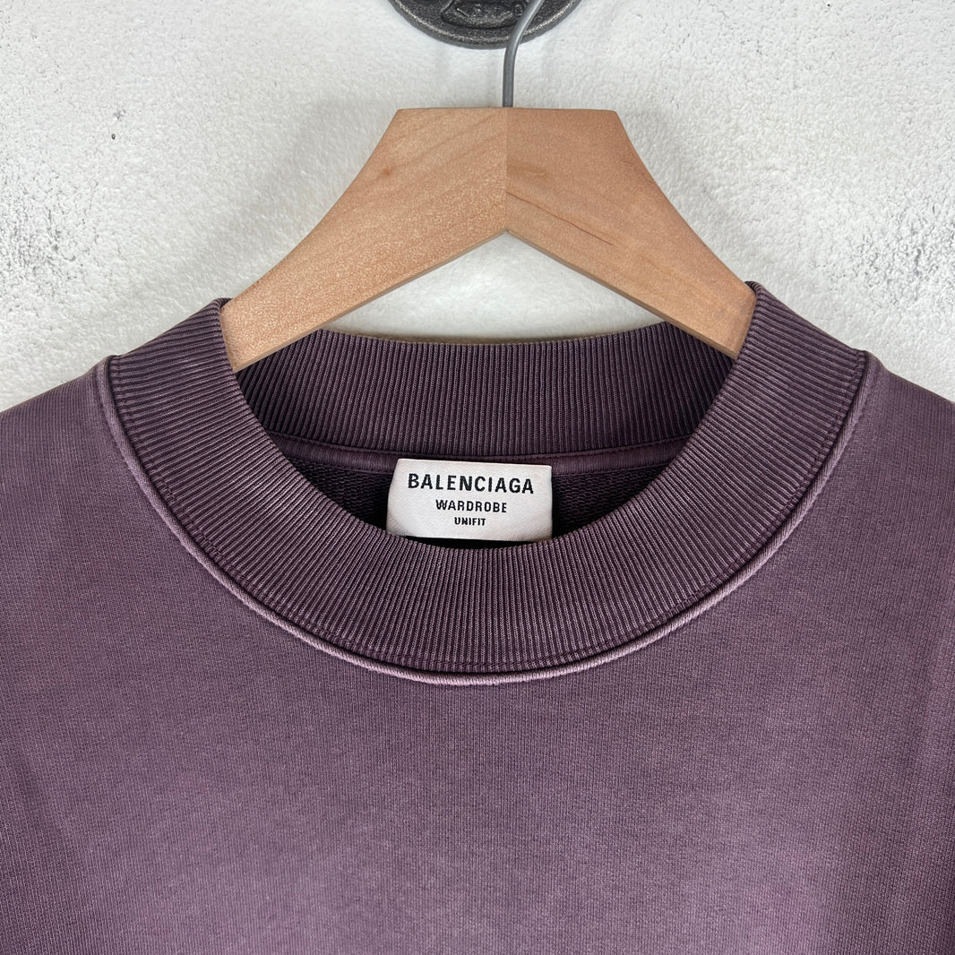 Balenciaga Wardrobe Purple Washed Small Logo Crewneck