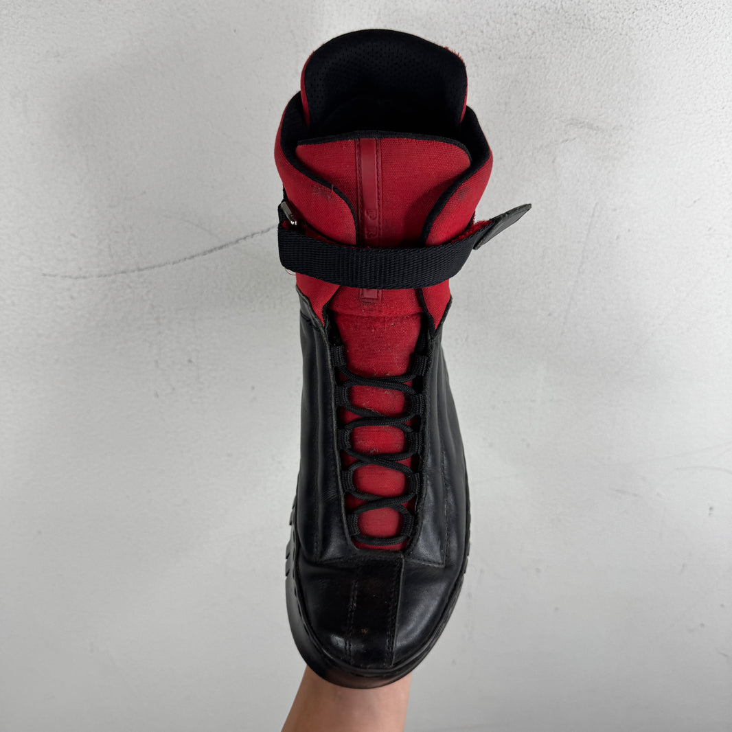 Prada Red/Black Strapped Hi Top Boots