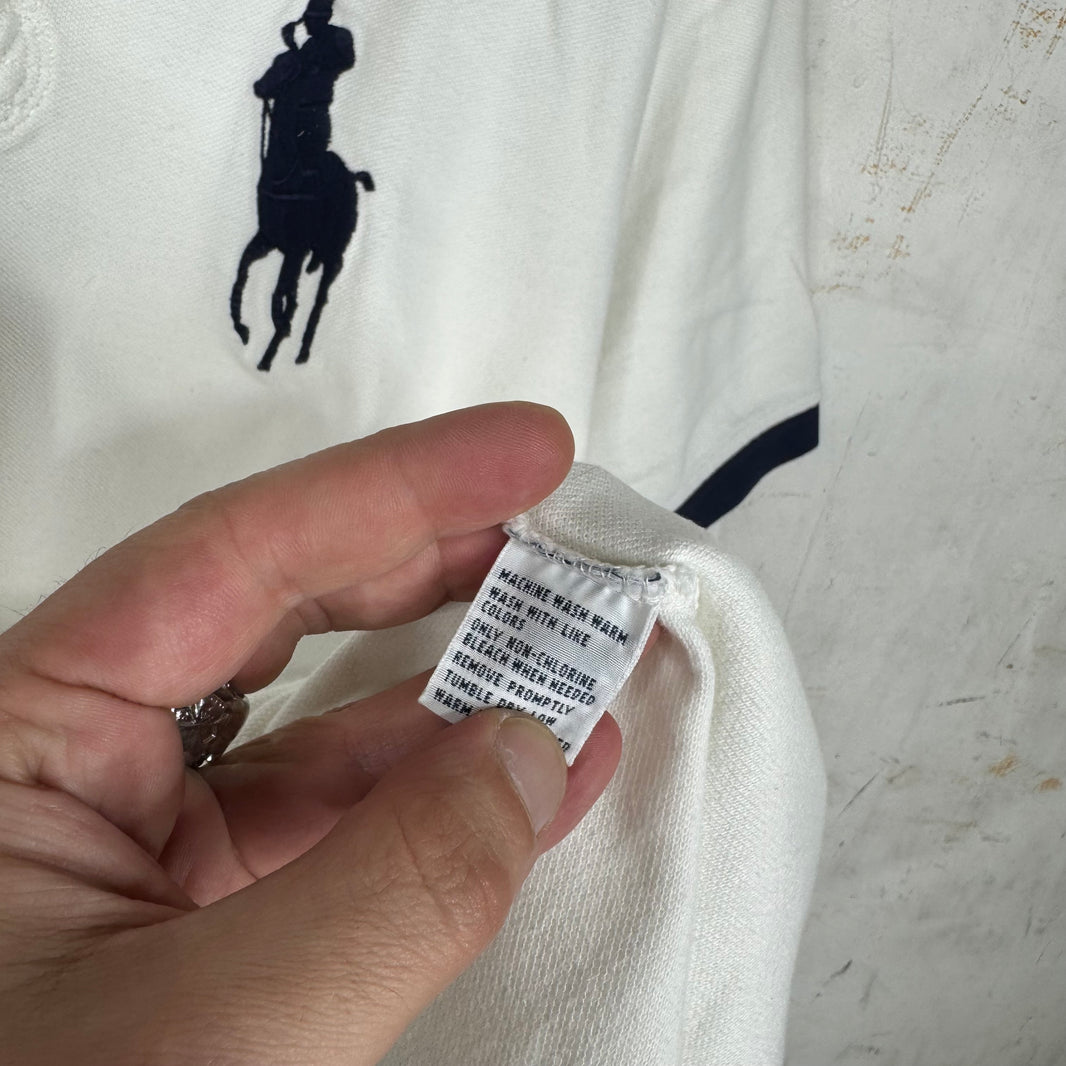 Ralph Lauren White/Navy Cuffed Big Pony Polo