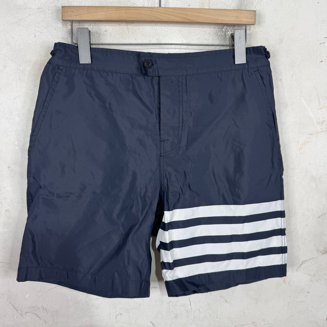 Thom Browne Navy Nylon Striped Shorts