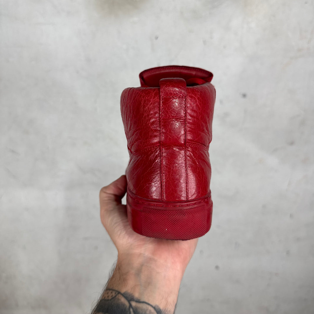 Balenciaga Red Tumbled Leather Arenas