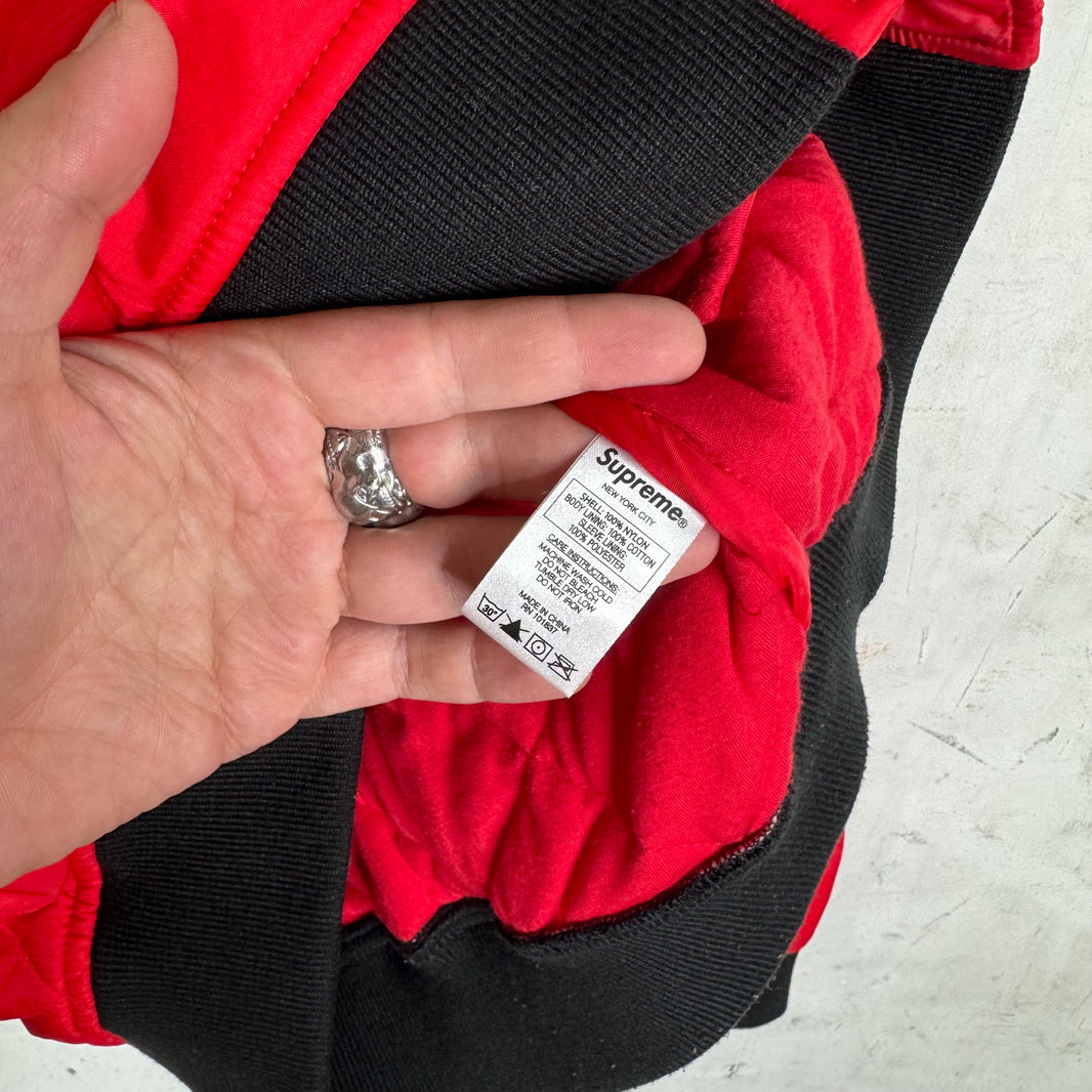 Supreme Red Sequin Patch Quilted Bomber