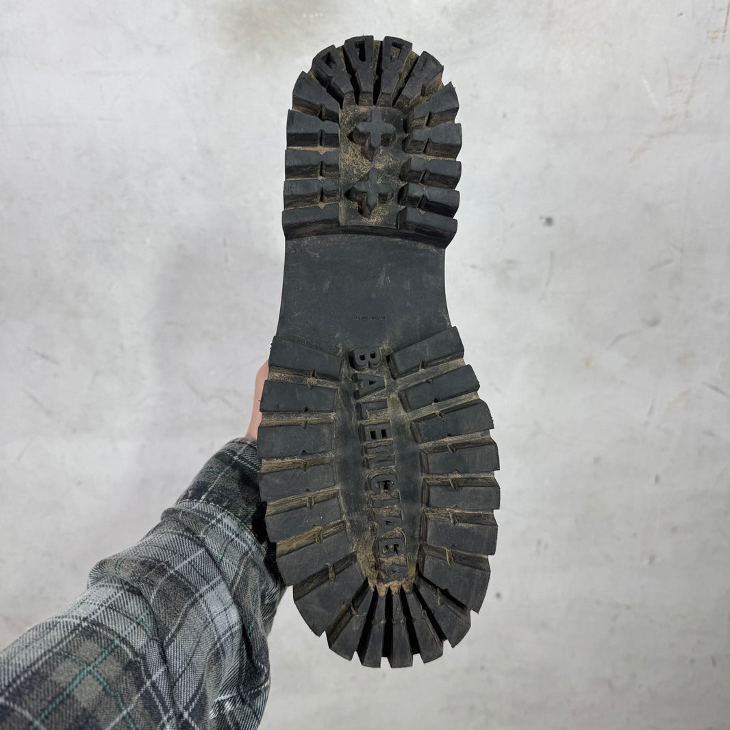 Balenciaga Black Distressed Canvas Strike Boots