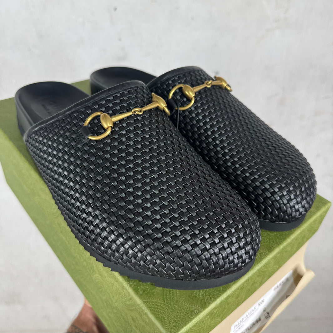 Gucci Woven Leather Horsebit Mules