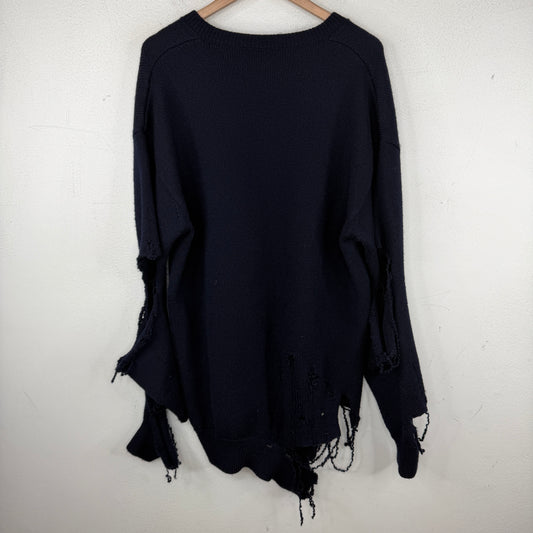 Balenciaga Distressed Navy Crest Knit Sweater