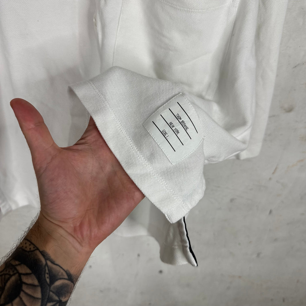 Thom Browne White Boxy Cropped Polo