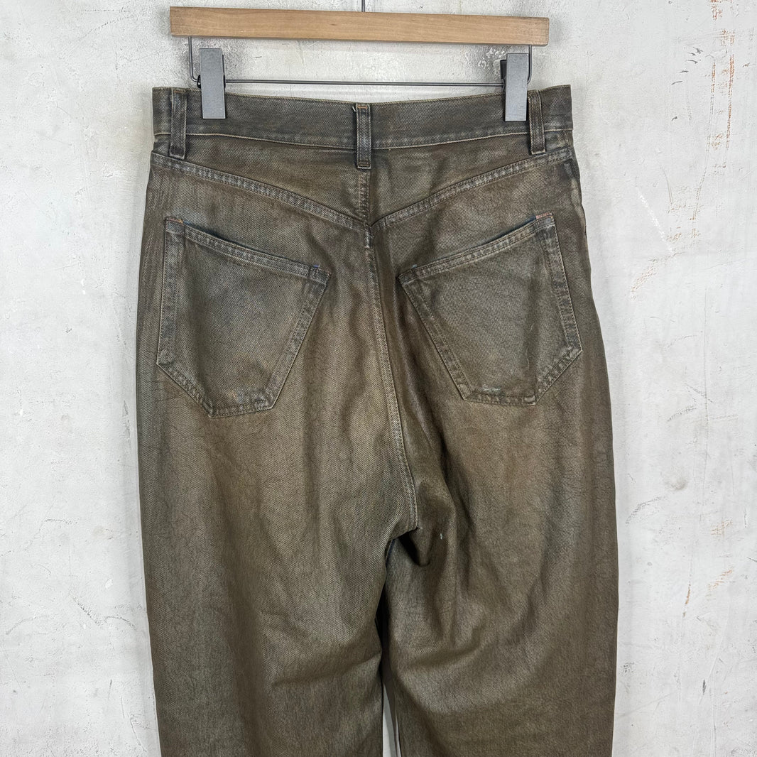 Acne Studios Olive Waxed Wide Leg Jeans