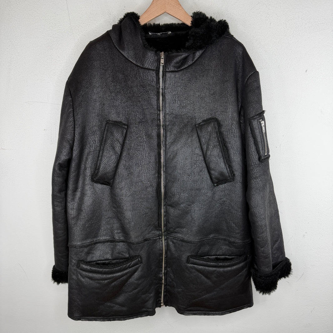 Gosha Rubchinskiy Cracked Leather Fur Lined Jacket