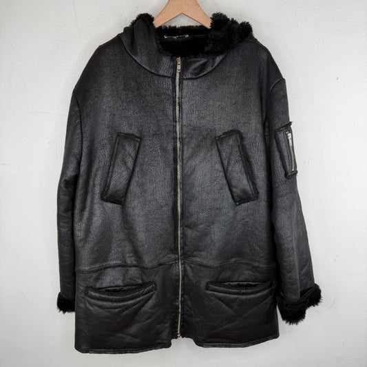 Gosha Rubchinskiy Cracked Leather Fur Lined Jacket