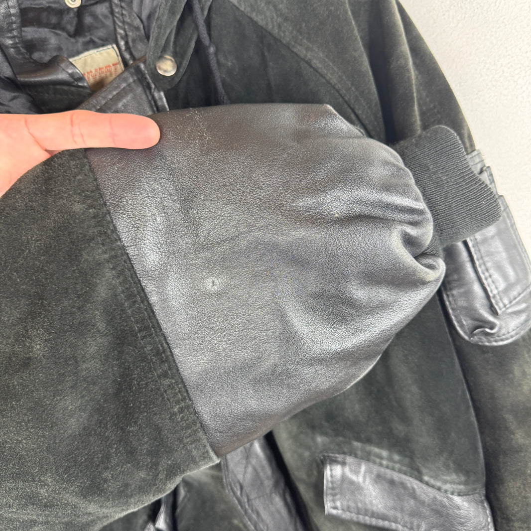 Vintage Leather/Suede Hooded Zip Jacket