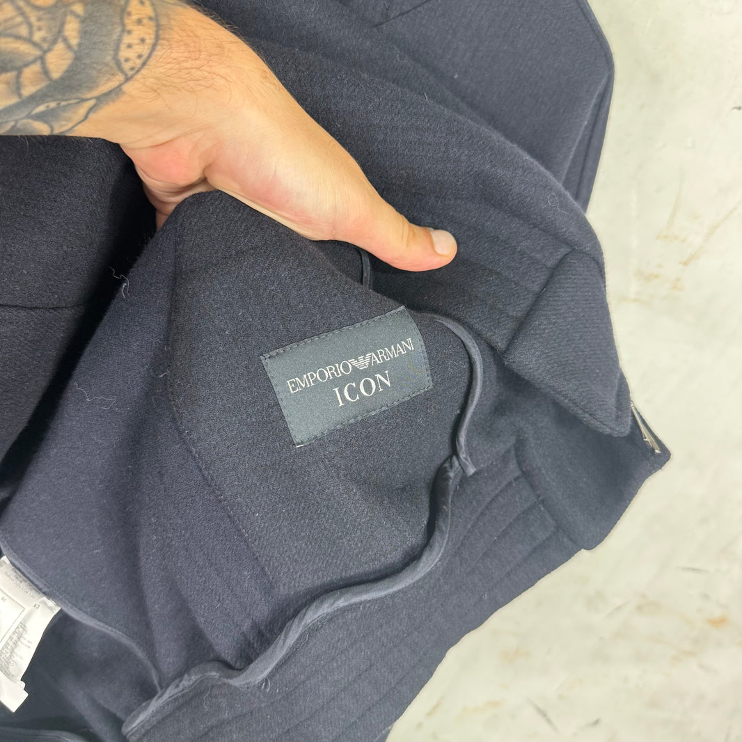 Armani Icon Oversized Cropped Wool Hooded Jacket