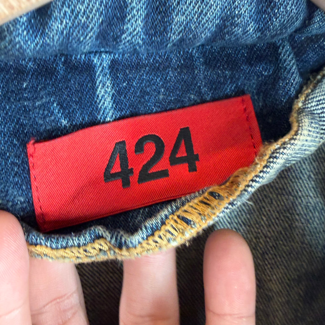 424 Distressed Puffer Collar Trucker Jacket