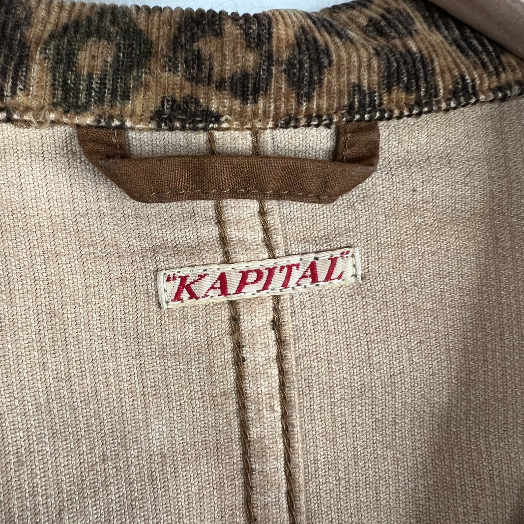 Kapital Leopard Print Corduroy Belted Coat