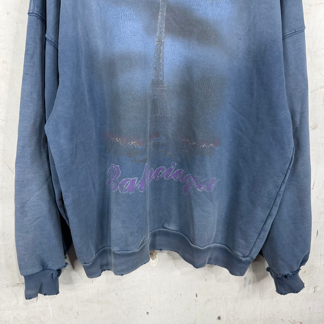 Balenciaga Blue Faded Paris Moon Hoodie