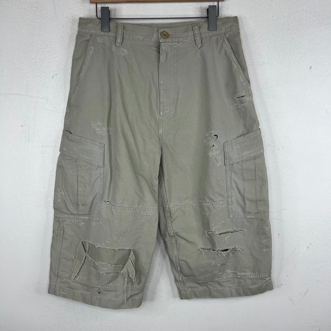 Balenciaga Beige Cropped Cargo Ripstop Long Shorts