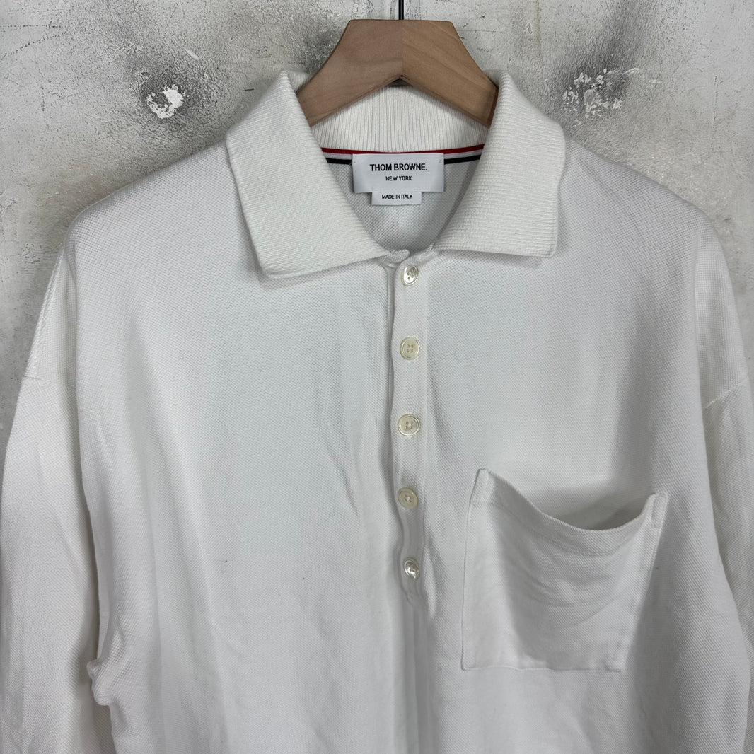 Thom Browne White Boxy Cropped Polo