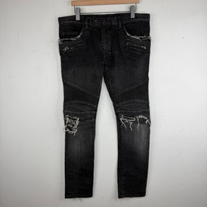 Balmain Distressed Knee Biker Jeans