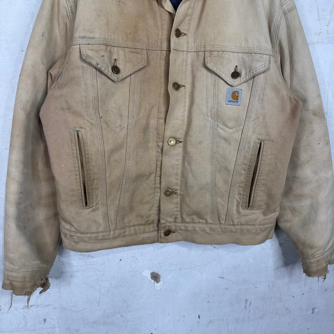 Vintage Carhartt Beige Distressed Trucker Jacket