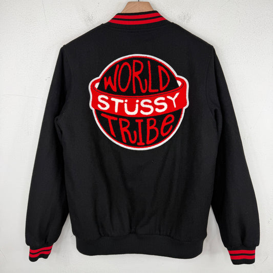 Stussy World Tribe Black Wool Varsity Jacket