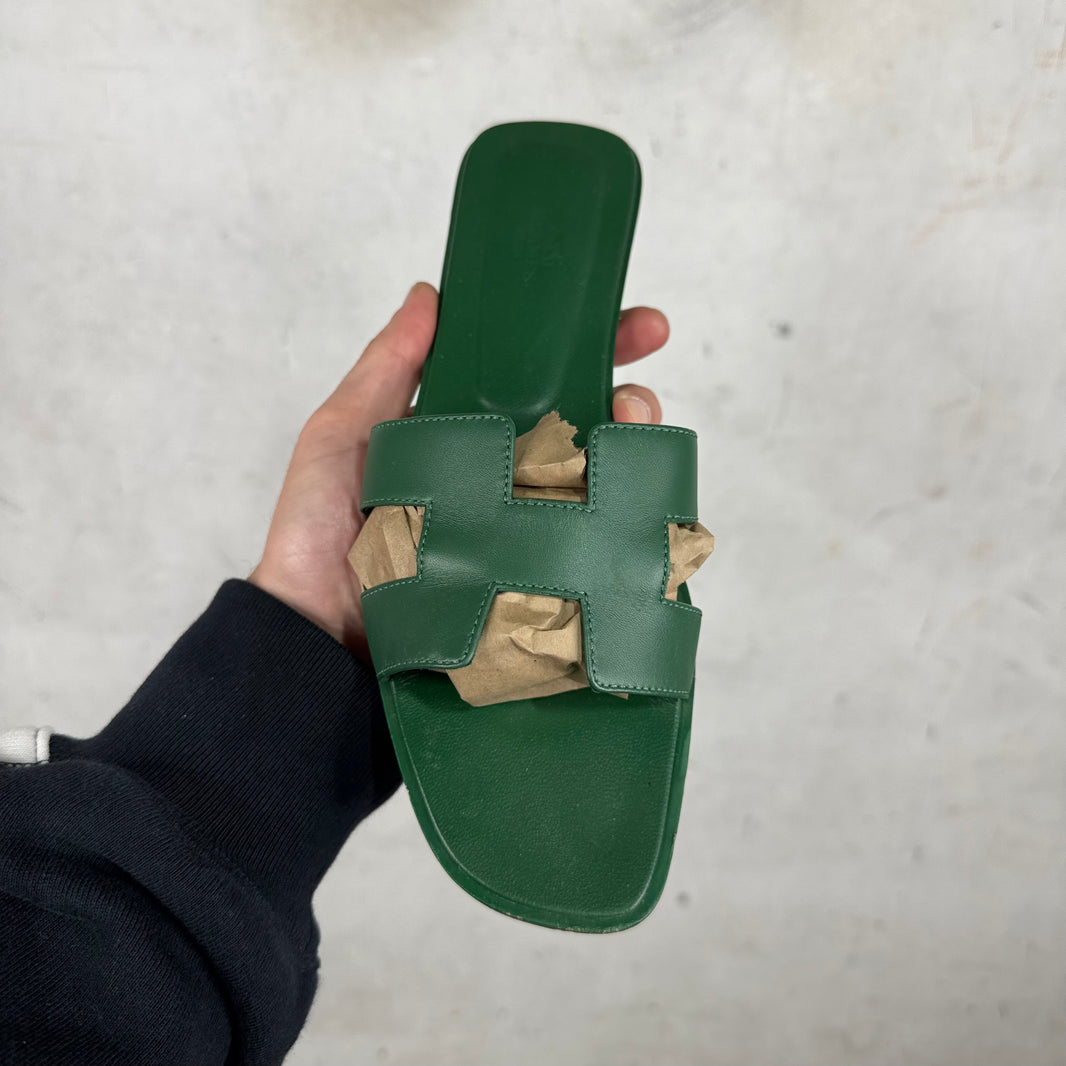 Hermes Green Oran Sandals