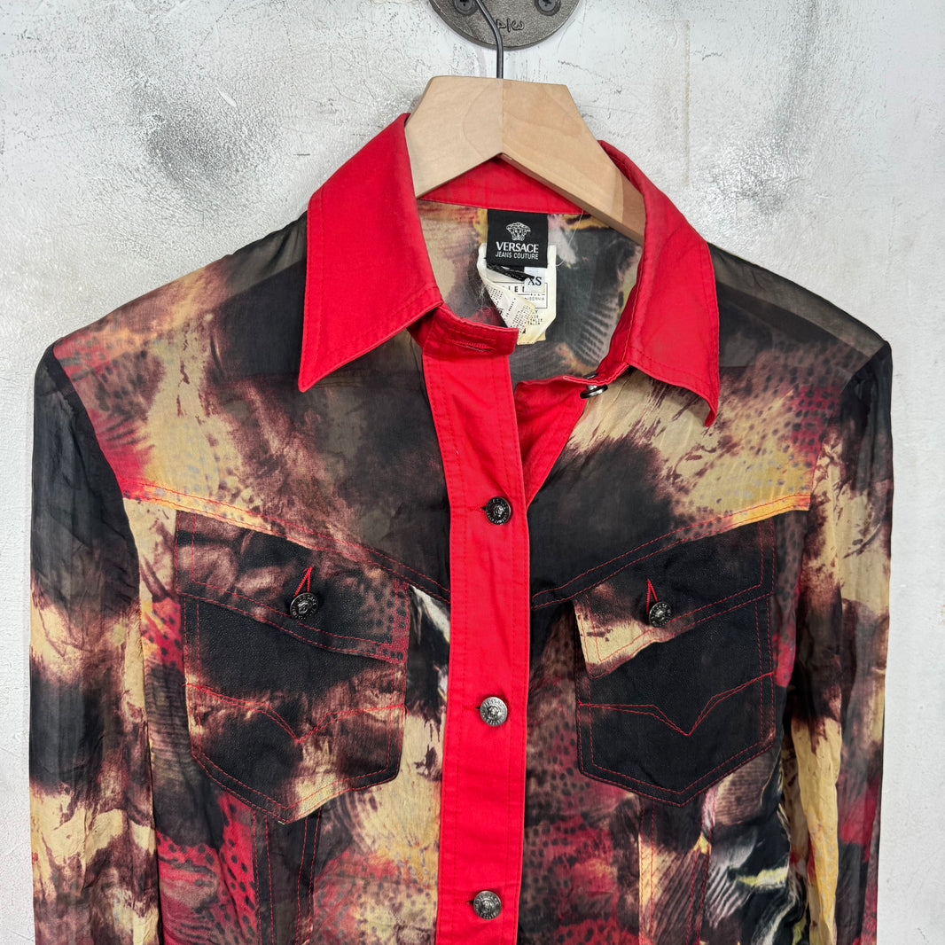 Versace Sheer Silk Printed Trucker Jacket