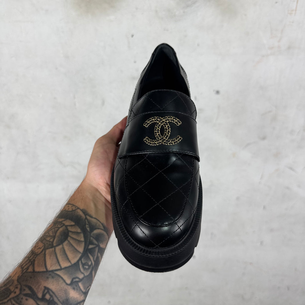 Chanel Quilted Logo Loafers