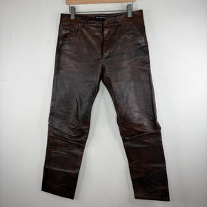 Balenciaga Brown Calf Leather Pants