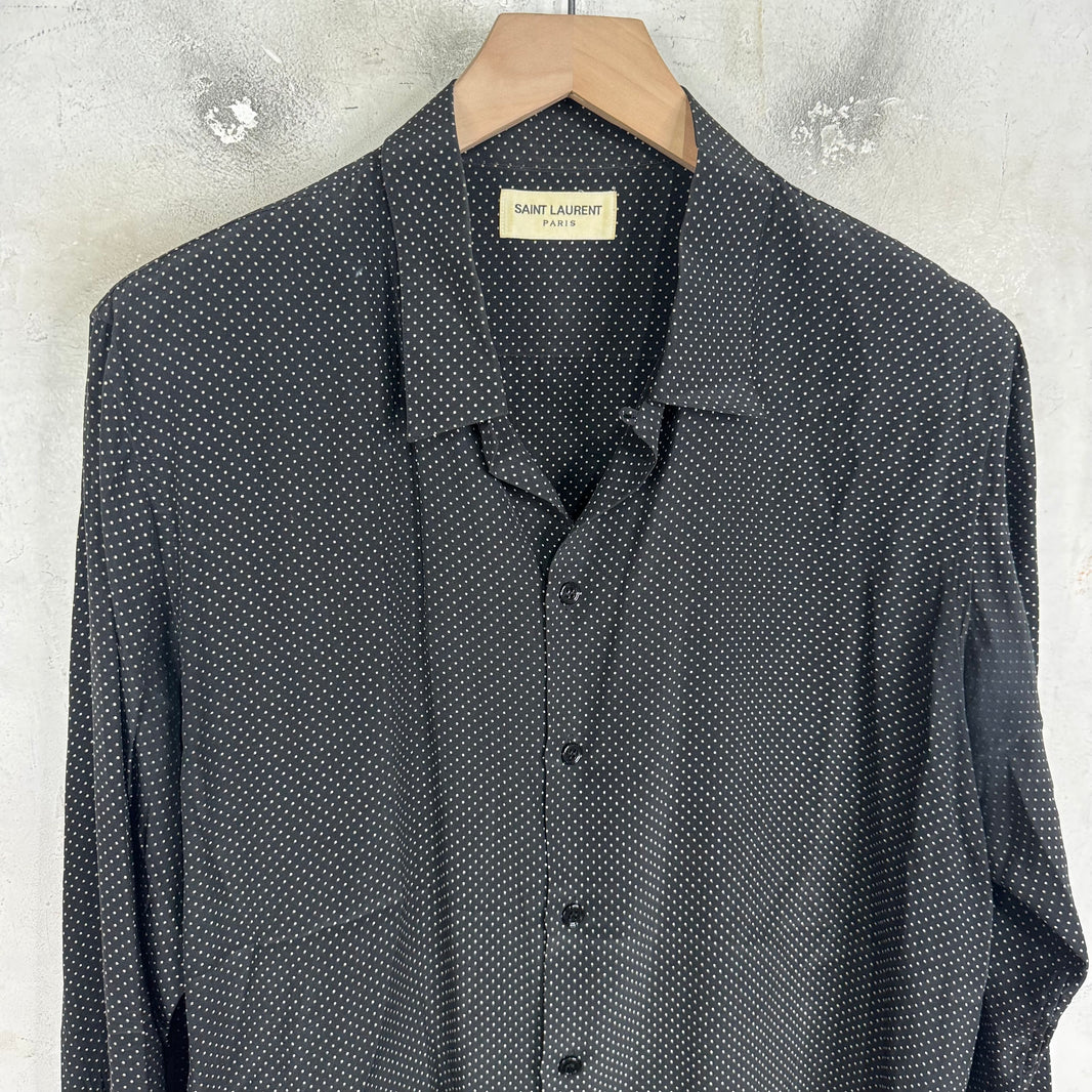 Saint Laurent Black Micro Dotted Silk L/S Shirt