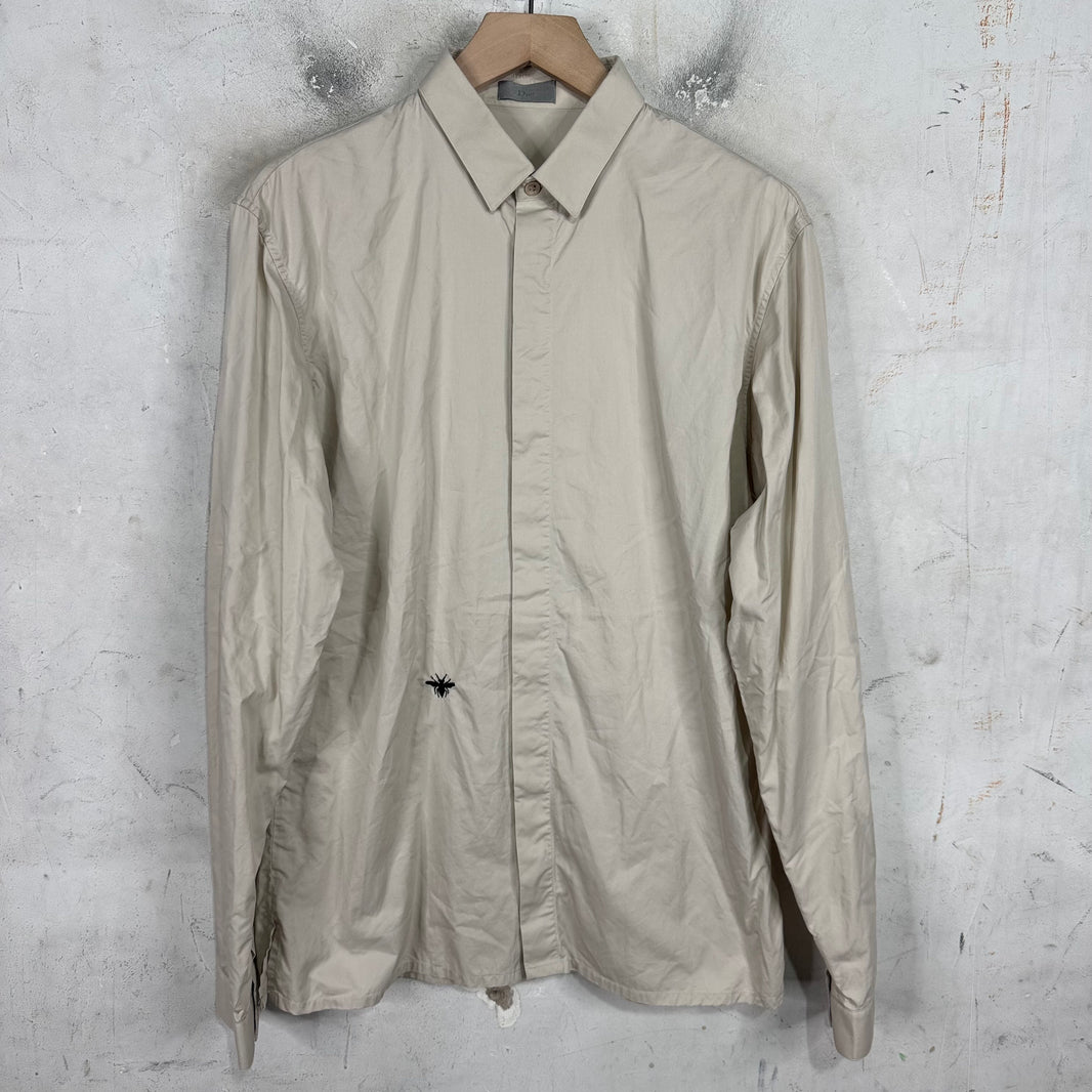 Dior Bee Embroidered Beige Hidden Button Shirt