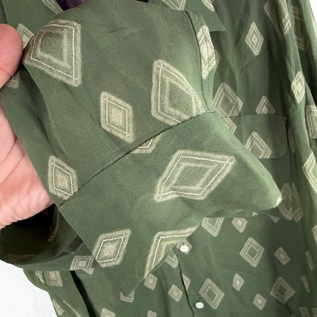 Needles Green Diamond Pattern Rayon LS Button Up Shirt