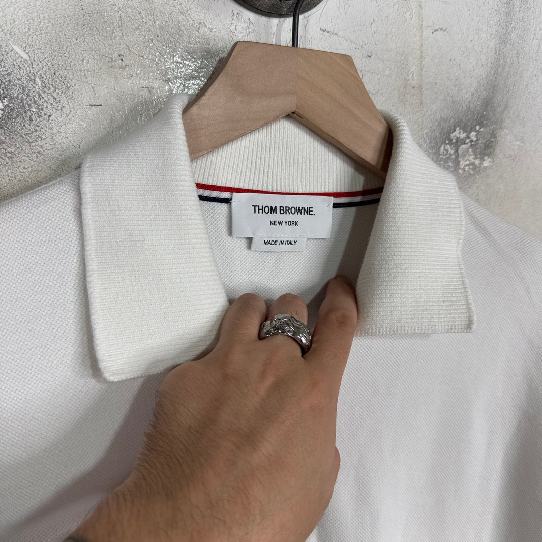Thom Browne White Boxy Cropped Polo