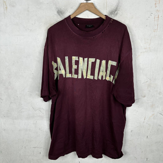 Balenciaga Burgundy Tape Logo T-Shirt