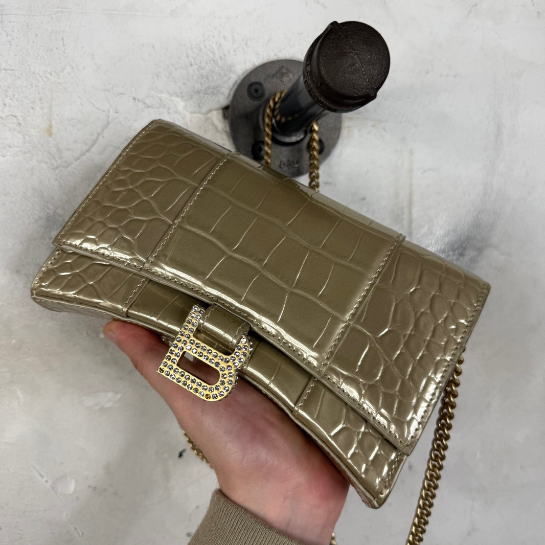 Balenciaga Gold Hourglass Chained Wallet Purse
