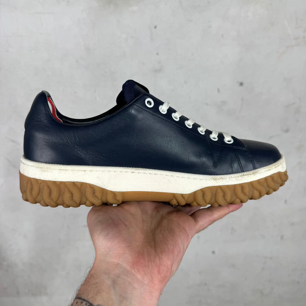 Thom Browne Navy Leather Vitello Sneakers