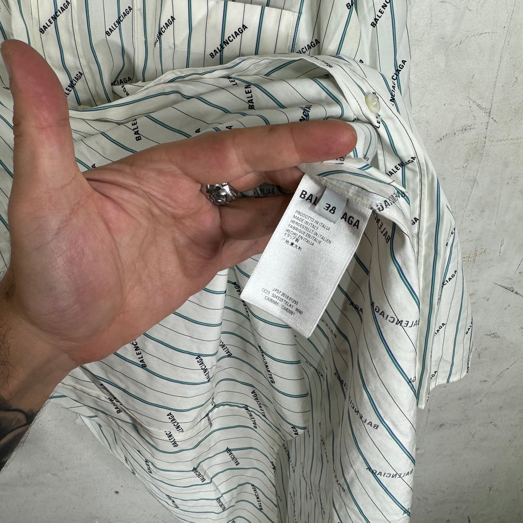 Balenciaga Striped Logo Print LS Shirt