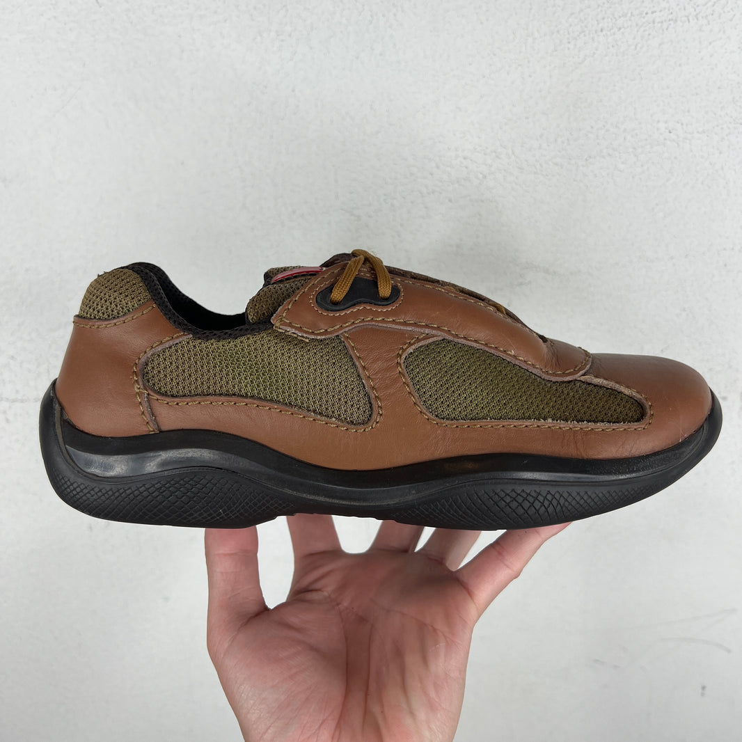 Prada Brown Leather Americas Cup Sneakers
