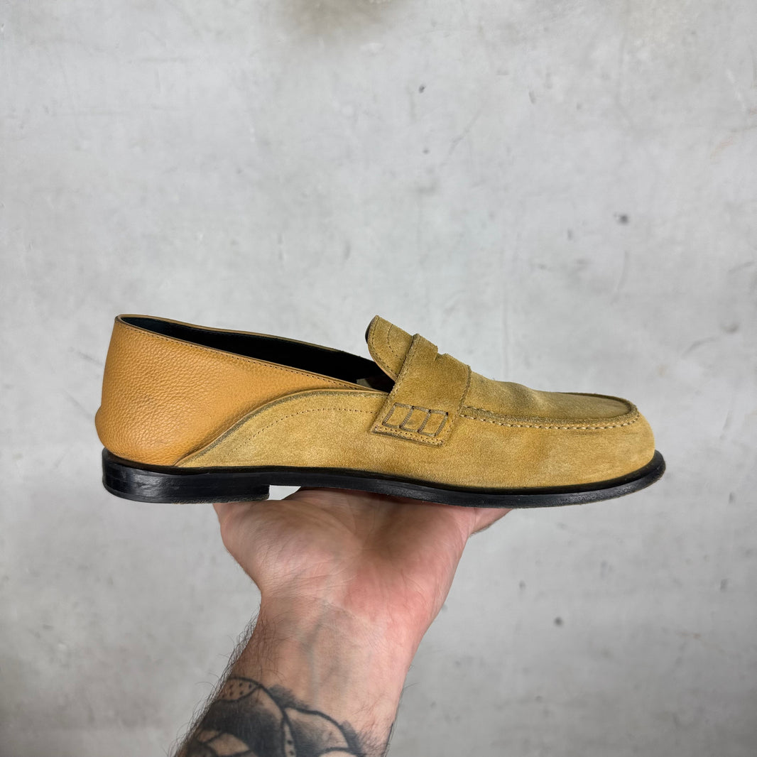 Loewe Tan Suede/ Leather Fold Down Loafers