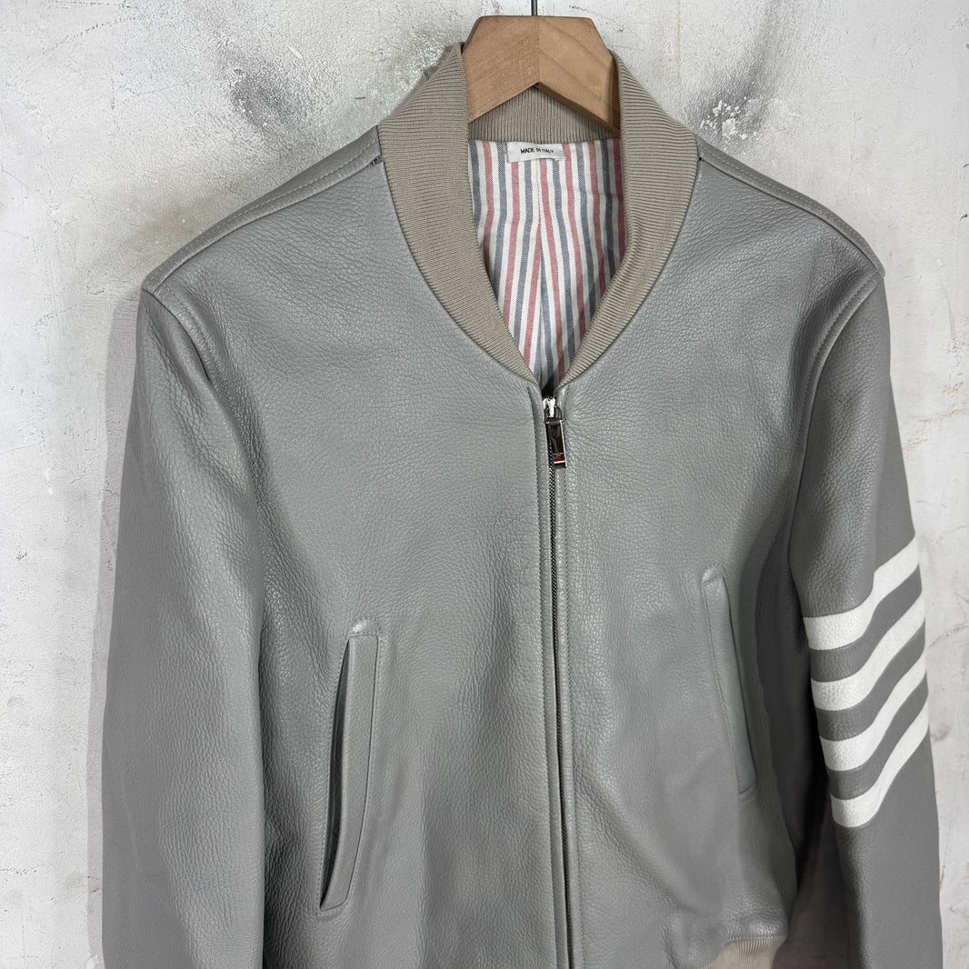 Thom Browne Grey Striped Leather Jacket