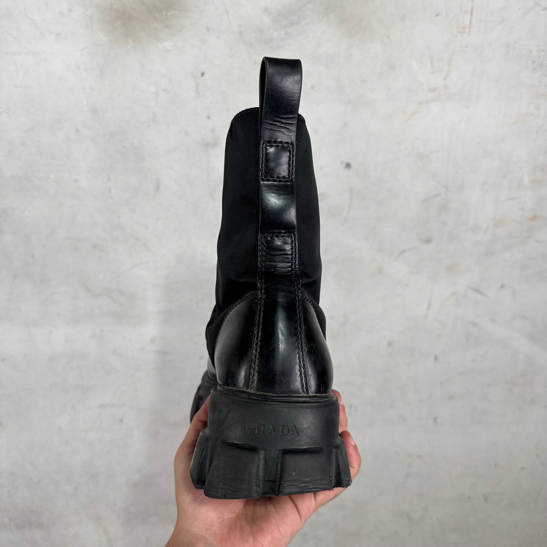 Prada Leather Nylon Monolith Boots
