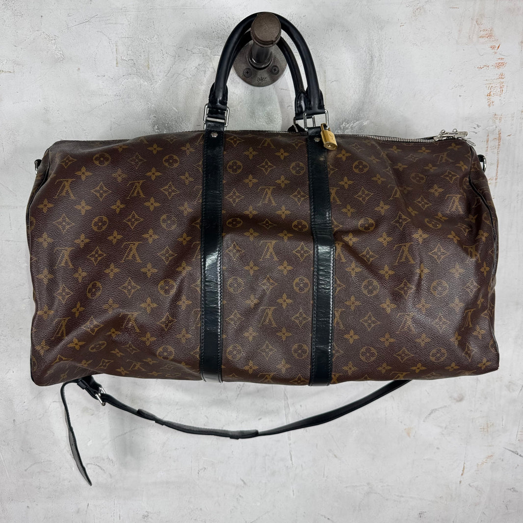 Louis Vuitton Brown Monogram Black Trim Keepal 55